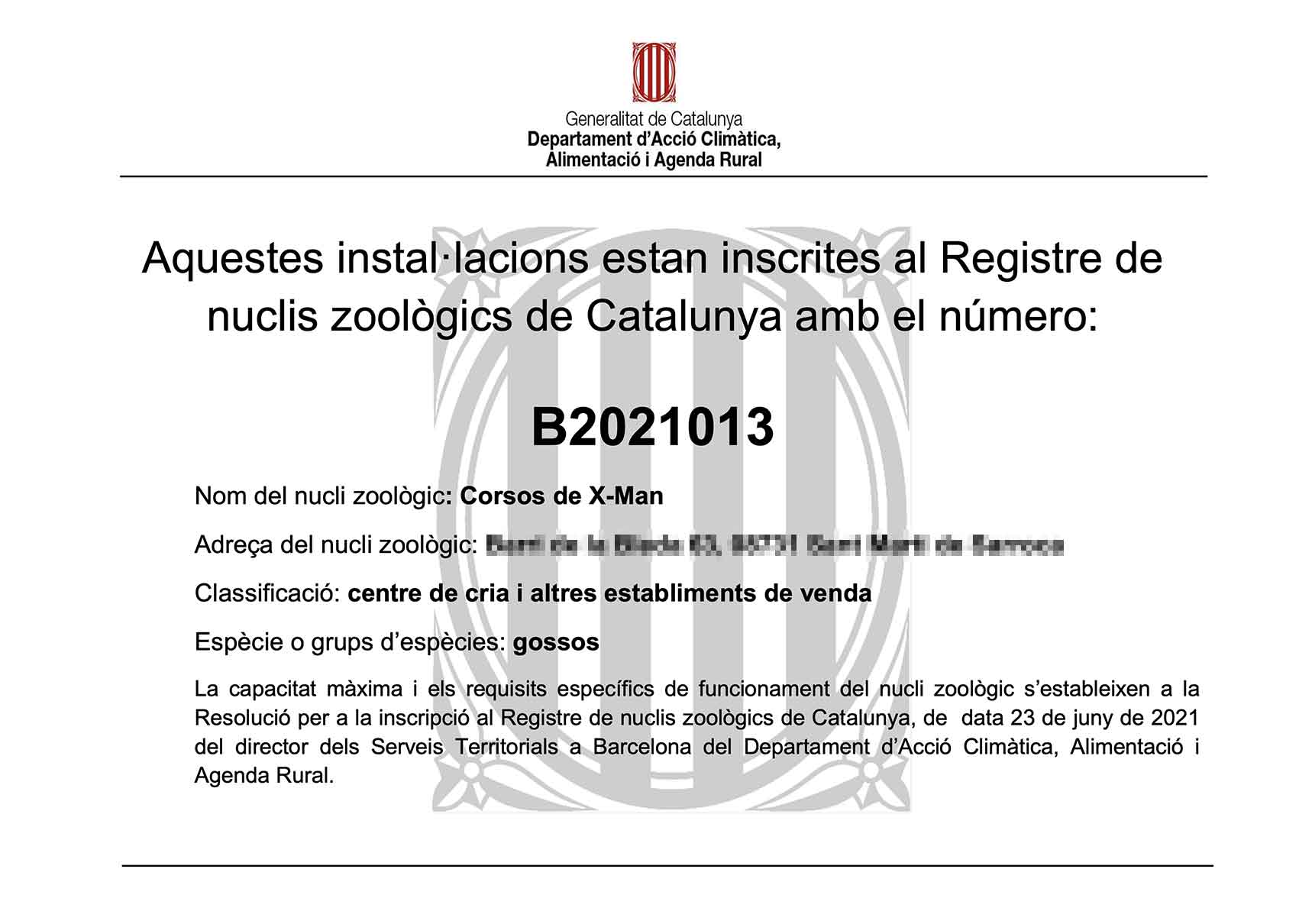 Certificado Núcleo Zoológico